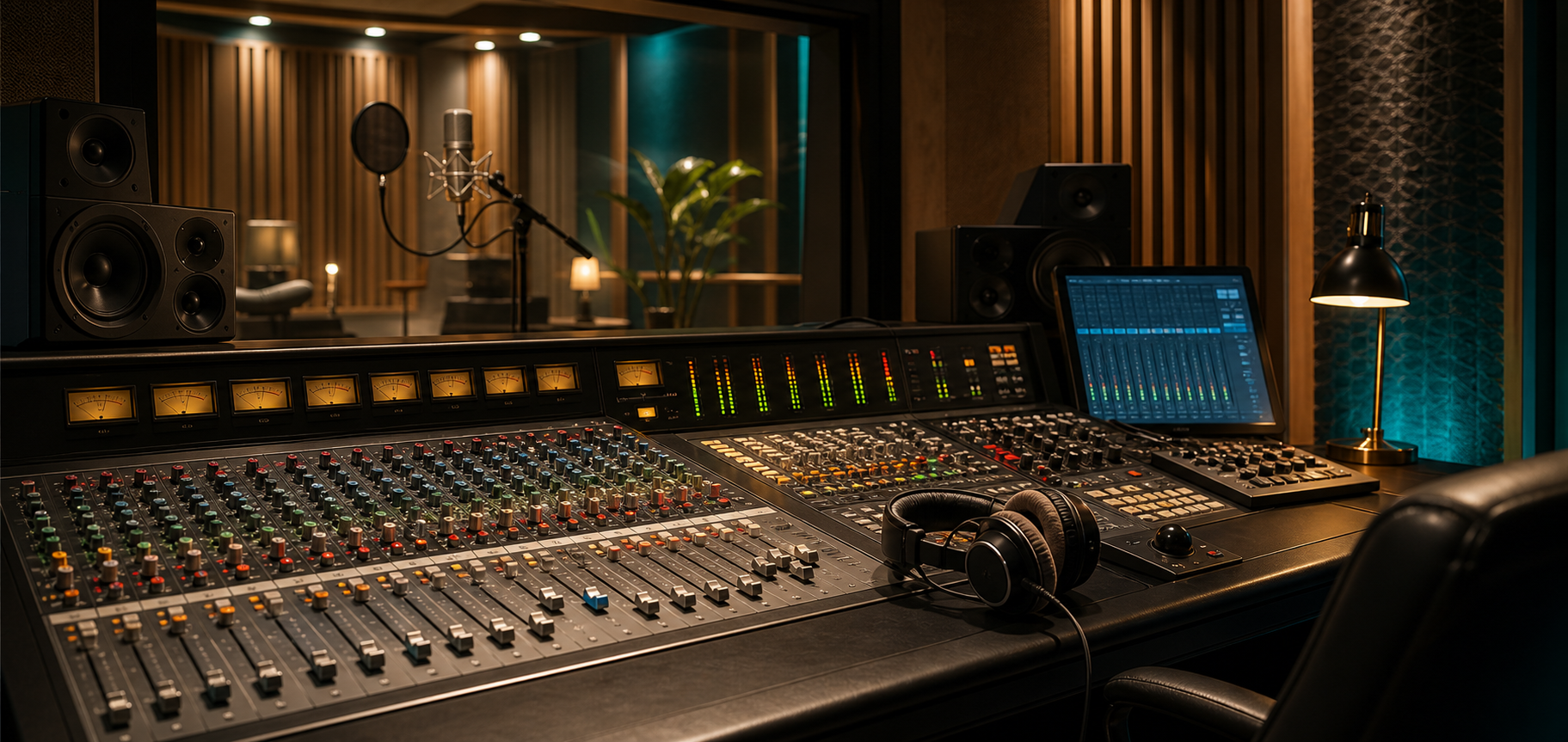 Regia con console di missaggio dello studio